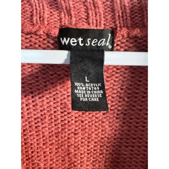 Y2K Wet Seal Pink Cable Knit Sweater Mini Dress Shawl Collar Cottagecore Tunic - Picture 5 of 6